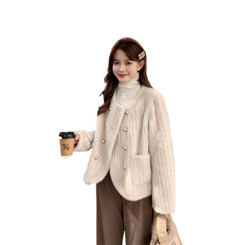 Autumn and winter new imitation mink coat women's cotton thickened double-breasted coat fur