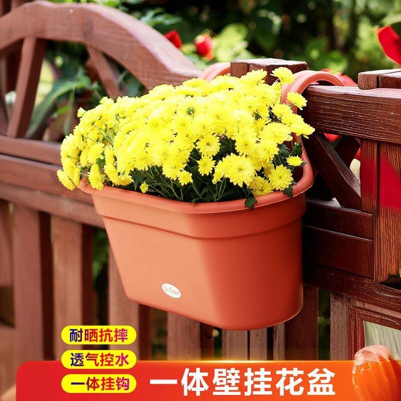 1PC Balcony Wall Hanging Flower Pot Semicircular Plastic Imitation Wood Hanging Water Storage Potted Plant Dill Flower Pot Send Hook