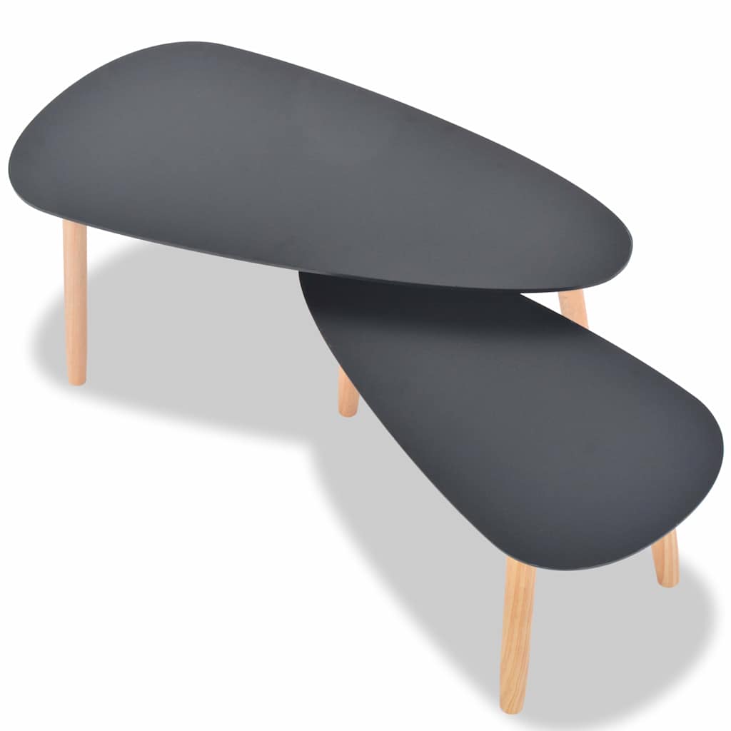 2 Piece Coffee Table Set Solid Pine Wood Black