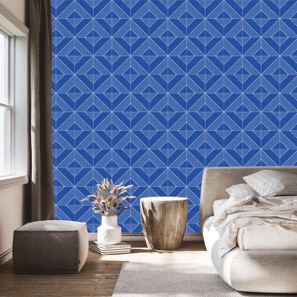 Wallpaper Geometric Rhombuses Blue, Mountain Blue 50x1000