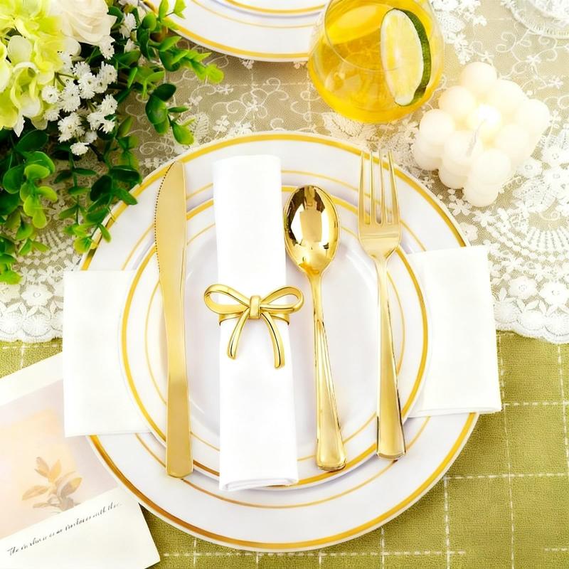4Pcs Gold Bow Napkin Ring, Reusable Napkin Holder, Suitable For Valentine'S Day, Parties, And Wedding Table Decorations