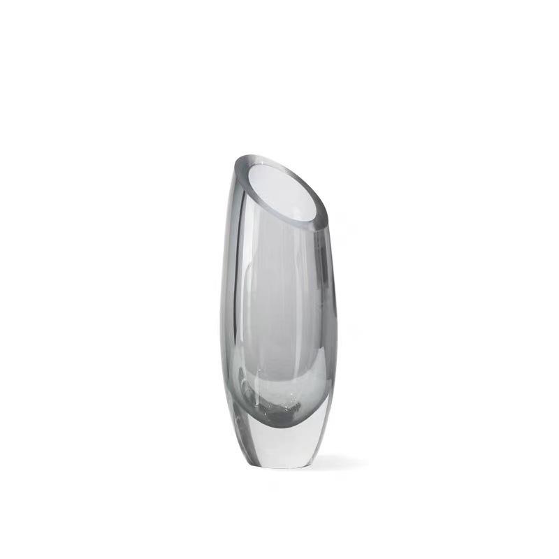 Gray Glass Vase Transparent Geometric Slanted Mouth Floral Vase Arranging Flowers Hydroponics Terrarium Flowerpot Vases Pots