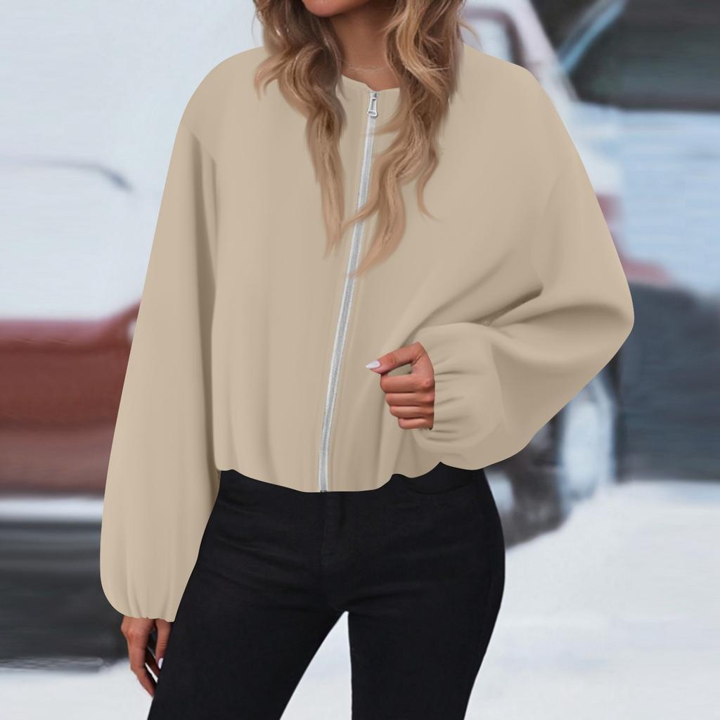 Dámská ležérní móda volná jednobarevná krátká bunda s kapsami