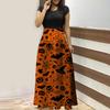 Women's Fashion Casual Halloween Print Round Neck Short-Sleeved Large Size Long Dresses