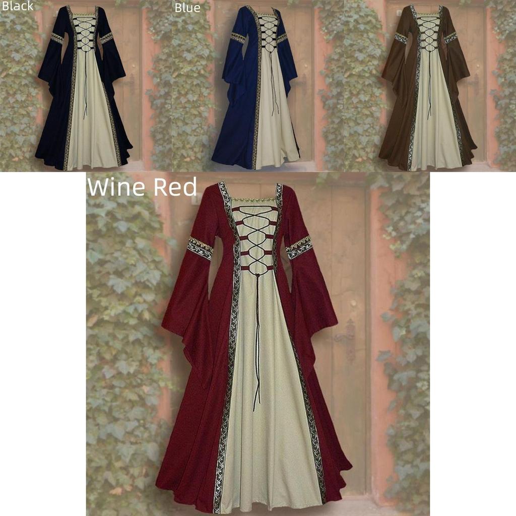 Mittelalterliches Burgfräulein Damen Überkleid Viktorianisches Kleid Kostüm in Weinrot