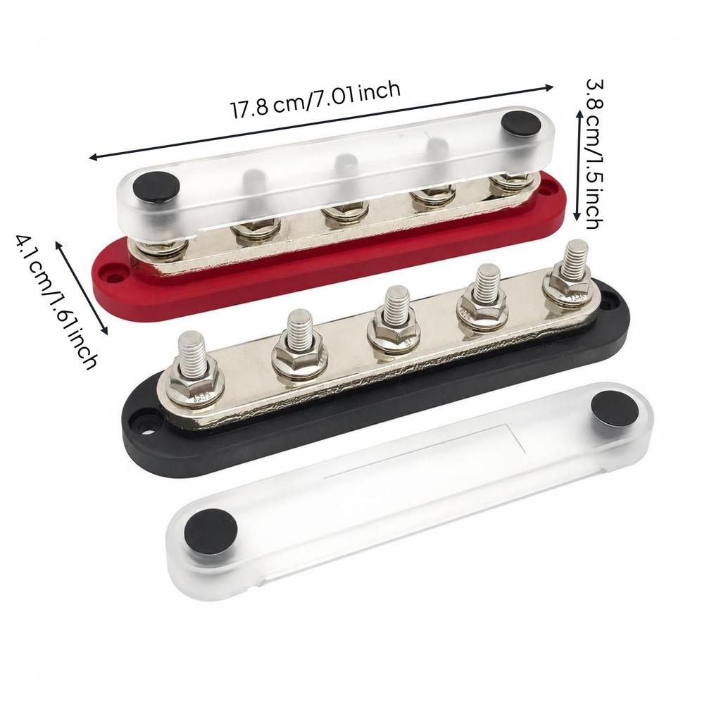2 Pieces 5-Terminal Busbar Heat Resistant Power Distribution Block Compact