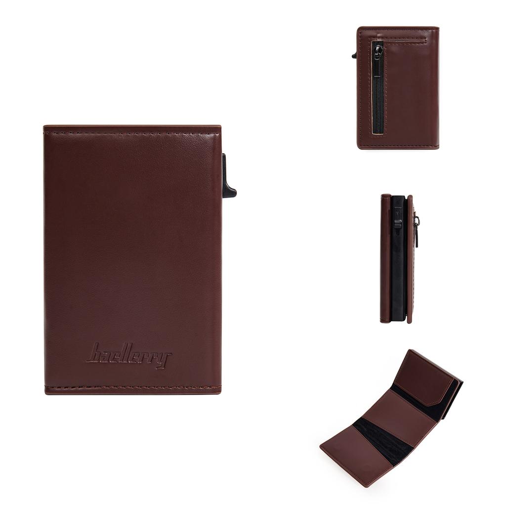 New men's card bag, business RFID automatic card, side push card clip, zipper, magnetic wallet for men