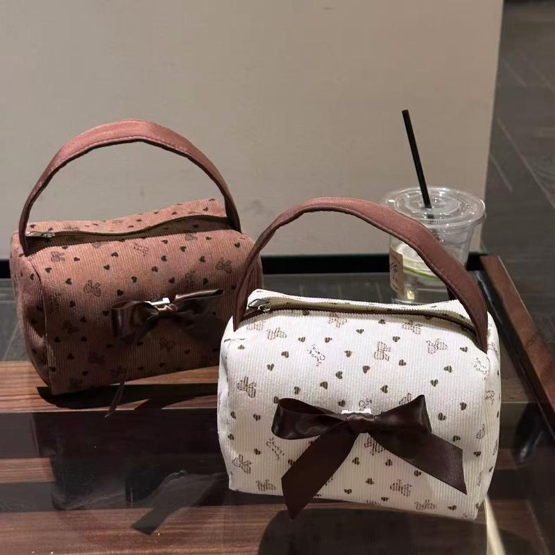Kawaii Bow Print Handbag Large Capacity Women'S Cosmetic Bags Cases Storage Bag With Zipper Female Travel Clutch Bag Handbags