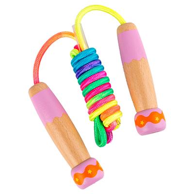 1 Pcs Jump Rope for Kids Adjustable Rainbow Jumping Rope with Wooden Handle for Outdoor Fun School Sport
