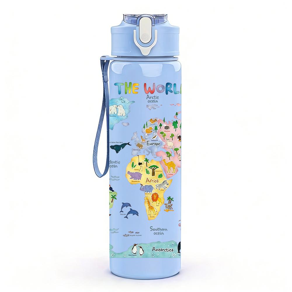 1PC Multicolor Vintage World Map Layout 750ml Color Plastic Water Bottle Leakproof Flip Straw Lid For Sports Office Home Use