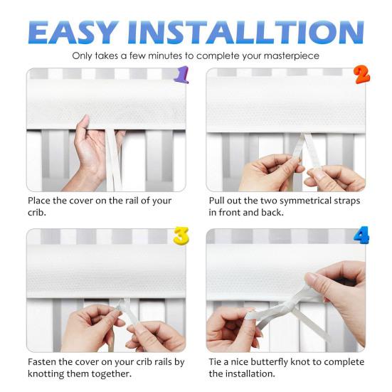 1 Set Breathable Mesh Crib Rail Cover, Soft Baby Teething Protector for Crib Rails, Thick Pad for Toddler Bed, Edge Guard for Nursery