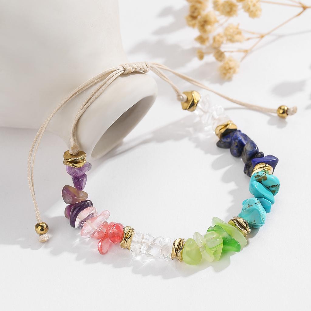 Natural Crystal Bracelet, Dopamine, Casual, Crushed Stone, Woven Bracelet, Adjustable, Jewelry, Accessories