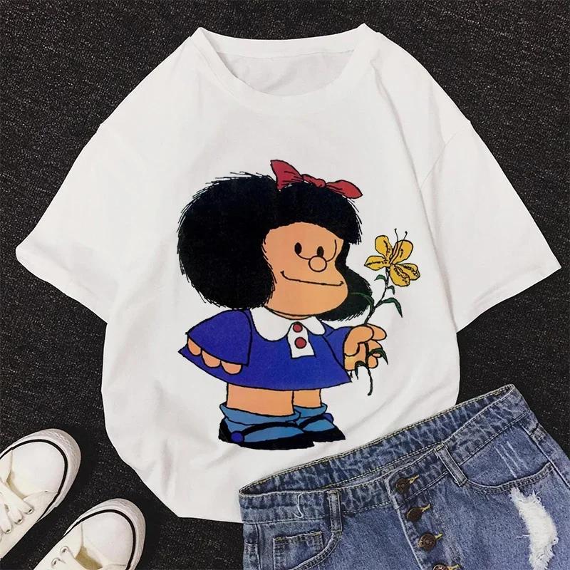 Mafalda Kawaii Graphic Print T-shirt Women Harajuku Aesthetic Pink Tops Y2k Casual Tshirt 2026 Newest Summer Fashion Female T Shirt