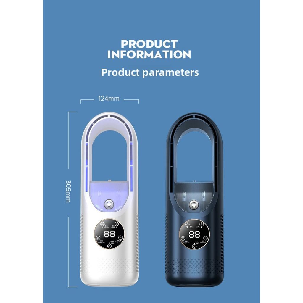 Ventilatore Portatile Aria Condizionata, Ventilatore a Torre USB, Ventilatore da Scrivania Senza Pale - Raffreddamento a Nebbia d'Acqua, Luce Ambientale LED a Sette Colori, Timer e Spegnimento Intelligente