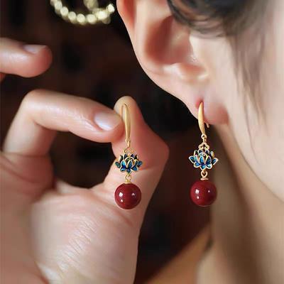 Orecchini Femminili Retrò Eleganti Versatili Stile Cinese Fiore di Loto