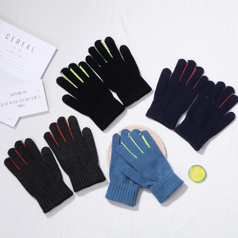 Gloves Men's Winter Warm Fleece Non-slip Couple Solid Color Outdoor Simple Finger Gloves