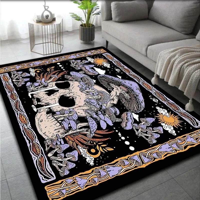 Crystal Velvet Skull Mushroom Pattern Carpet for Bedroom,Livingroom,Bathroom Doormat with Lightweight Non-slip Easy-Care