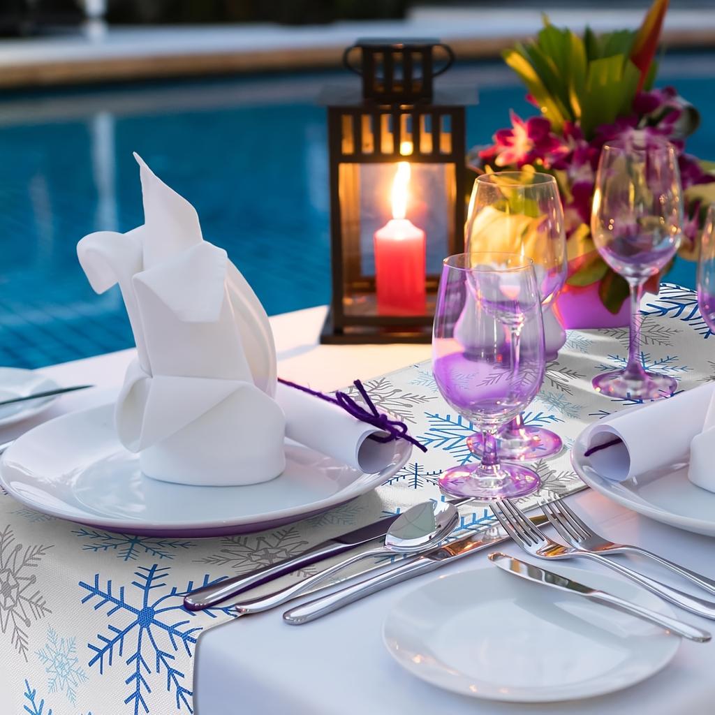 Christmas Blue Silver Snowflake Linen Table Runner Party Decor Winter Holiday Kitchen Dining Table Runner Christmas Decorations