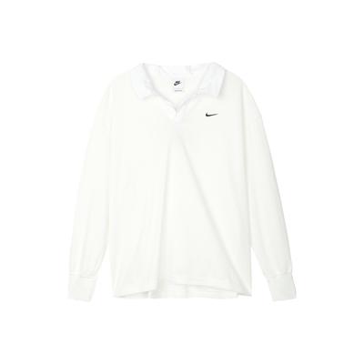 Einfarbiges Poloshirt mit lockerem Schnitt, langen Ärmeln und überschnittenen Schultern für Damen, Weiß FB8721-133