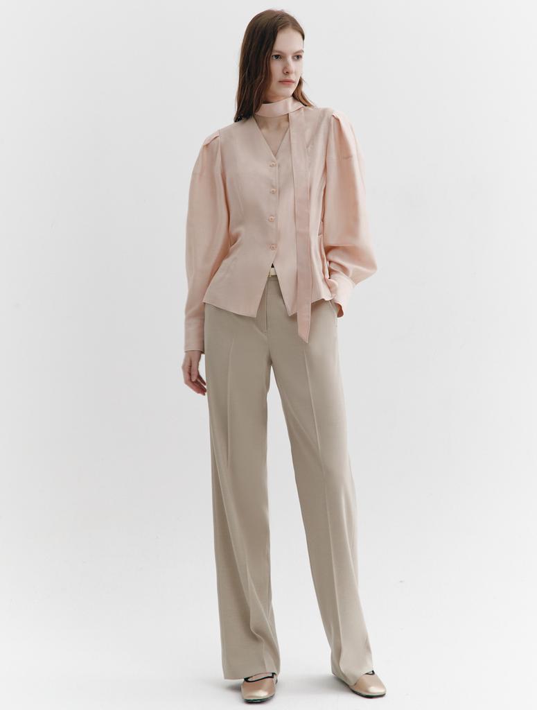 GRAYDATION Tie-Decorated Puffed Sleeve Blouse Rose Pink