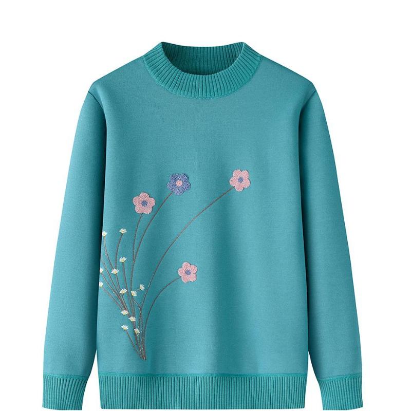 

Женский пуловер с круглым вырезом, с растительной цветочной вышивкой, с длинным рукавом, повседневный топ XL зелёный