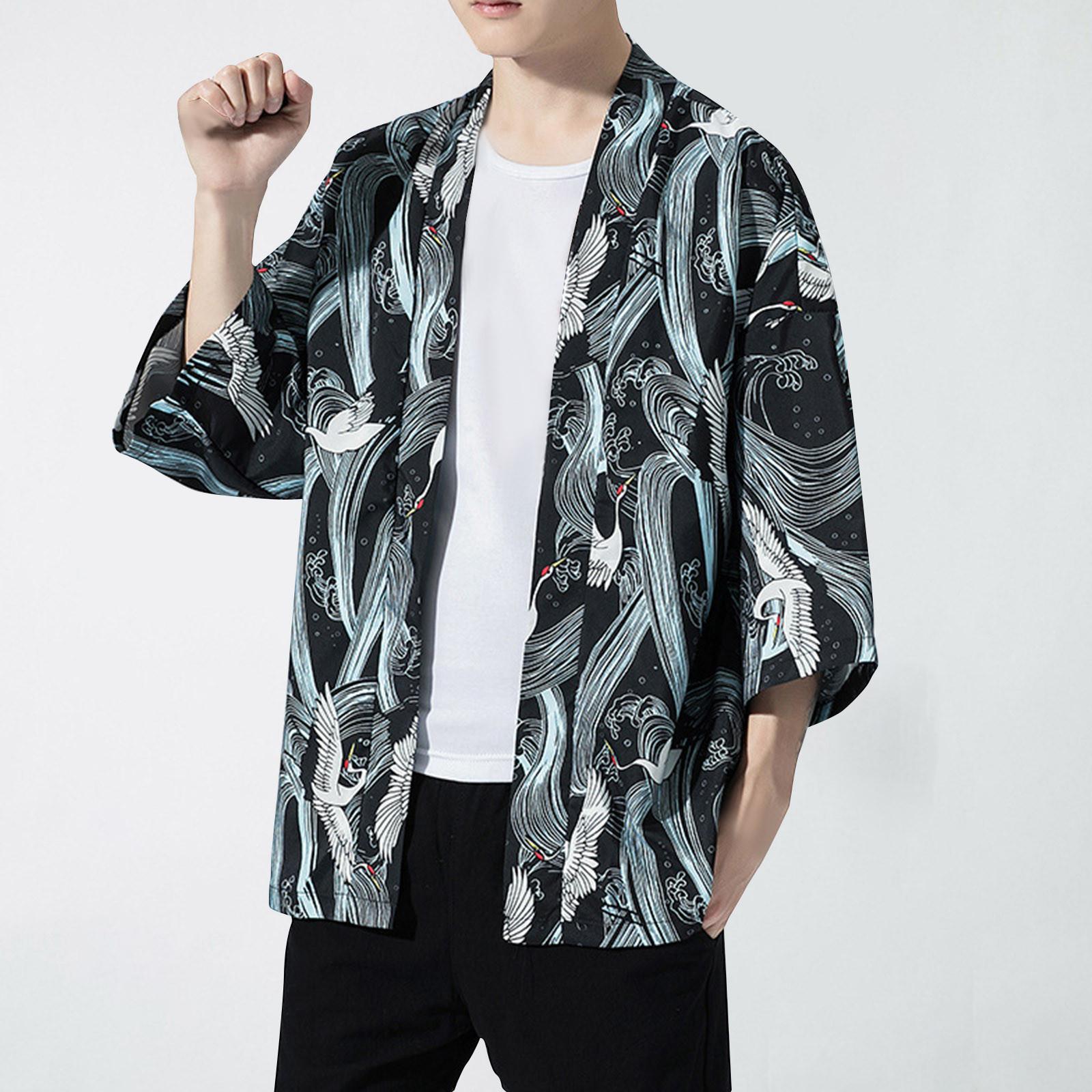 Модный мужской повседневный удобный кардиган с принтом свободная куртка пальто мешковатые топы XXL синий 1469₽