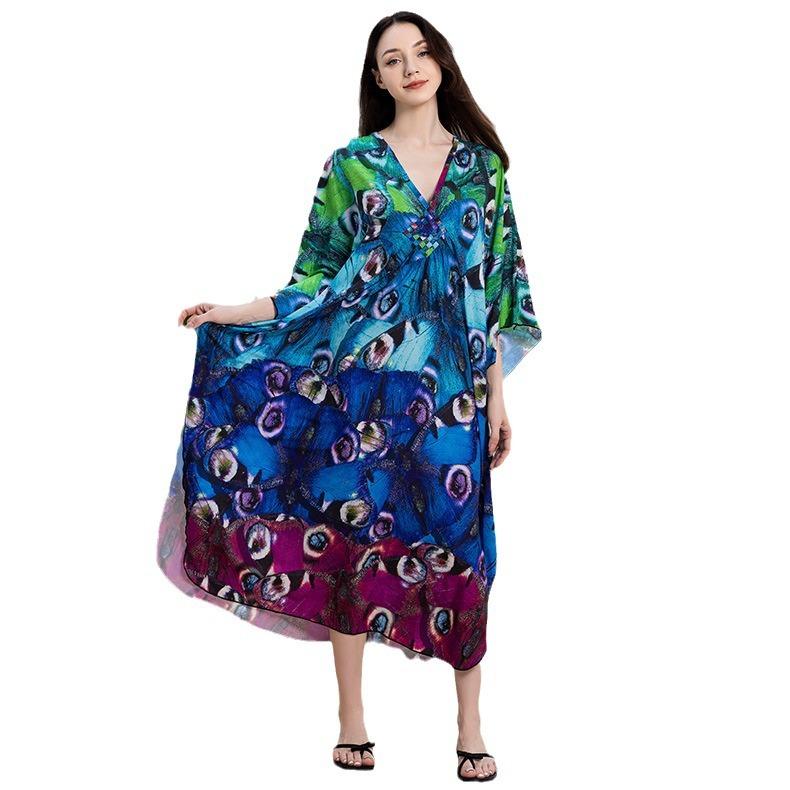 New Beach Smock, Printed Dress, Long Gown, Vacation Beach Dress
