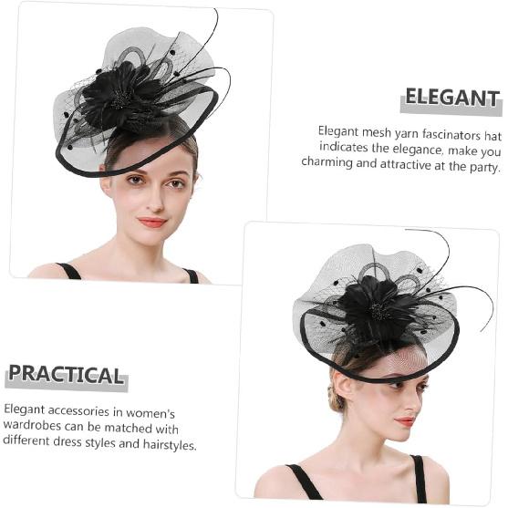 VALICLUD Mesh Yarn Flower Hair Clip and Headband for Women Tea Party Wedding Cocktail 1920s Flapper Special Occasion Accessory Black