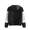 Womens  Long-sleeved Hooded Zipper  Stitching Contrast Color Windbreaker Coat