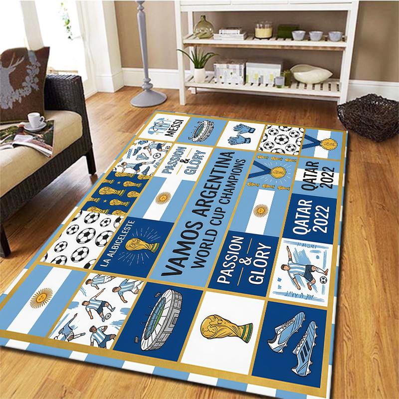 World Cup Football Pattern Square Carpet,Area Rug,Carpet Rug for Living Room Bedroom Sofa Playroom Decor,Non-slip Floor Mat,Holiday Birthday Gifts