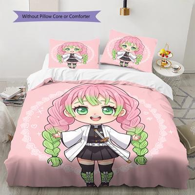 Demon Slayer Pattern Bedding,Quilt Set Quilt Cover Pillowcase Home Birthday Gift (1 * Duvet Cover + 2 * Pillowcase, Without Core)