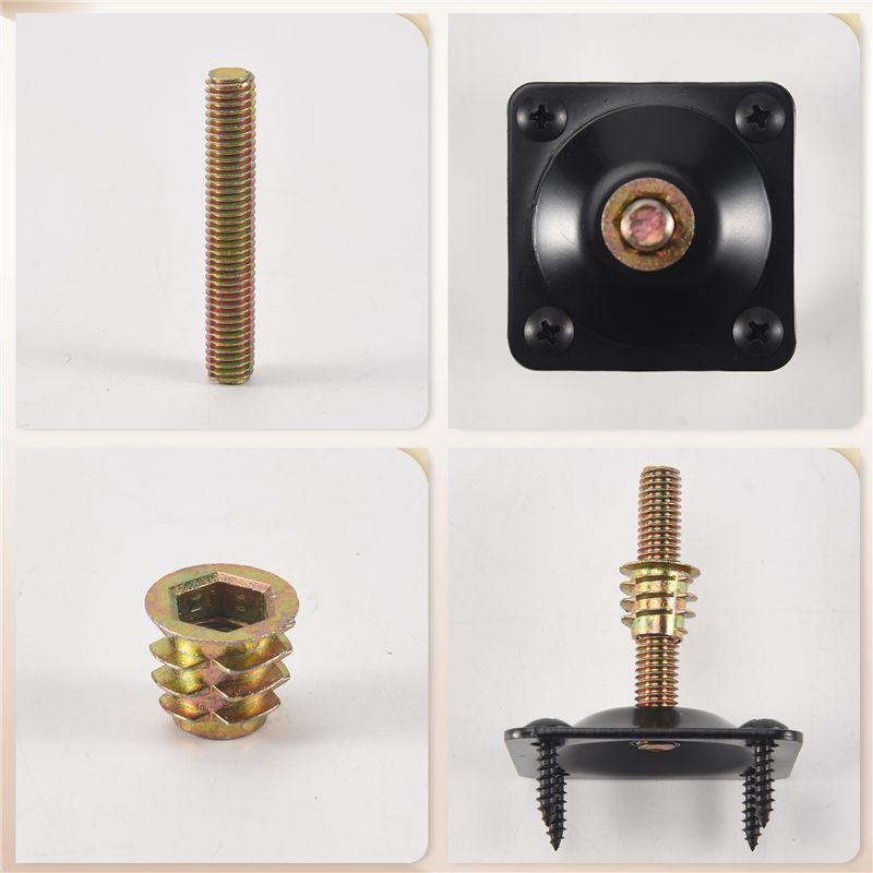 M-Modern-4Pcs/Set Furniture Leg Mounting Plates Sofa Leg Attachment Plates M8 Hanger Bolts Screws Adapters Metal Plates Bracket