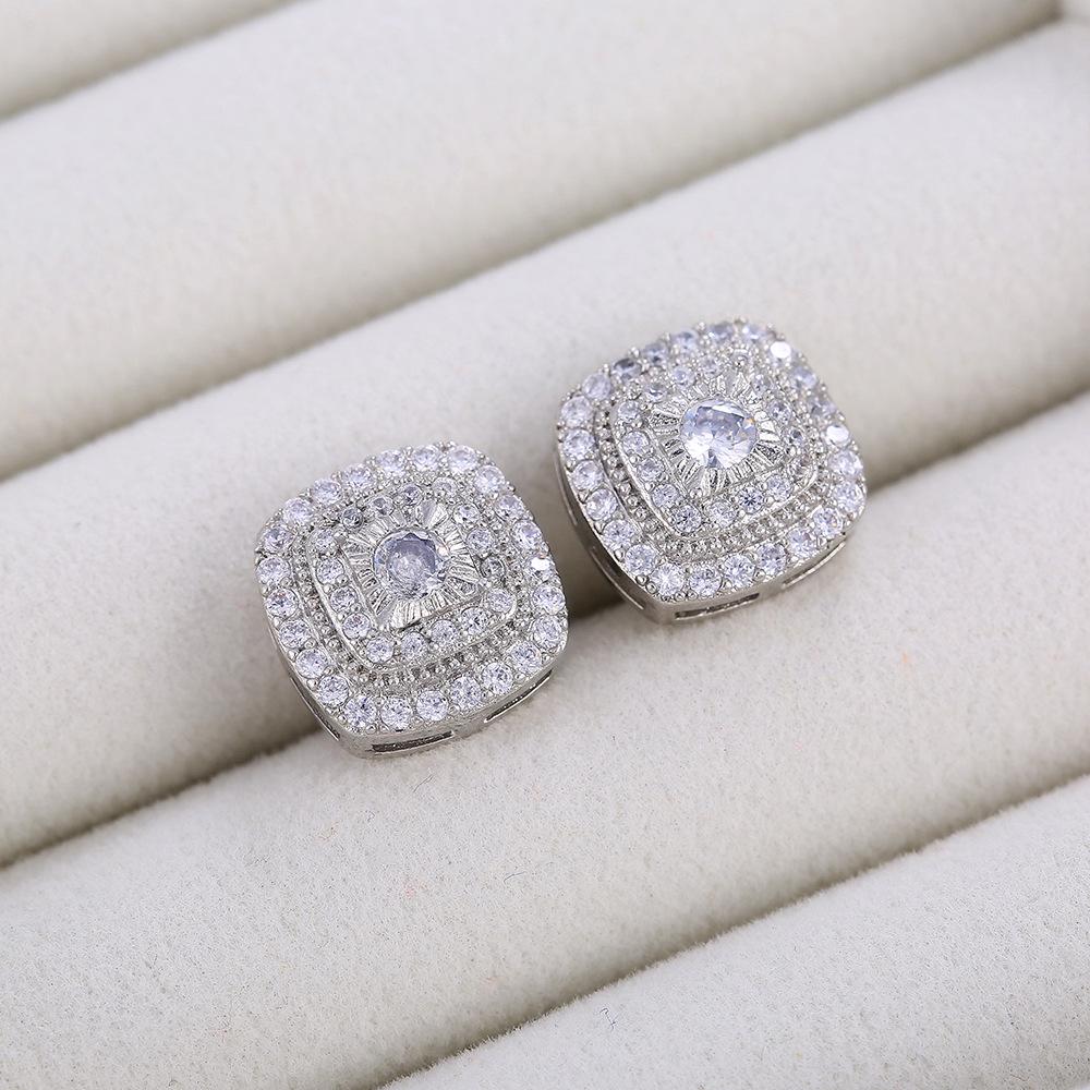 European Chic: Elegant Micro-set White Zirconia Square Hoop Stud Earrings
