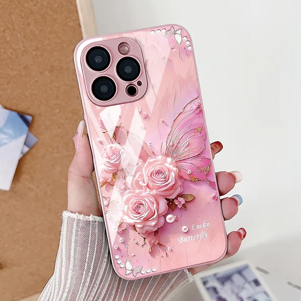 Rose Flower Phone Case For iPhone 16 Pro Case iPhone 17 15 13 11 12 14 Pro Max 7 8 Plus 16E 17 Air XR SE Tempered Glass Cover