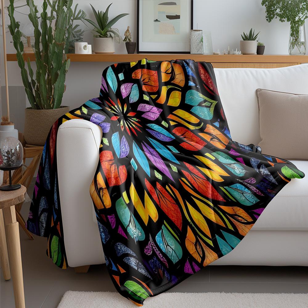 Vibrant Colorful Abstract Rainbow Flame Pattern Throw Blanket for Sofa Bed Decoration Gift