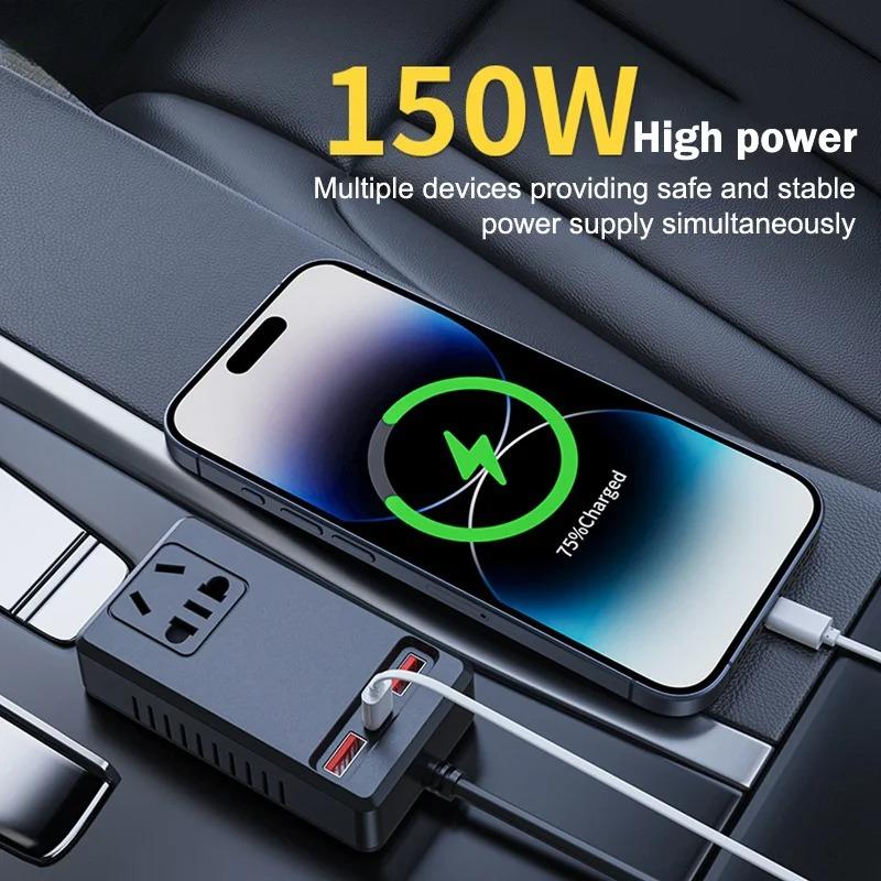 Universal 150W Car Power Inverter DC 12V 24V to 110V 220V USB Type C Charger Auto Truck Vehicle Adapter Fast Power Supply