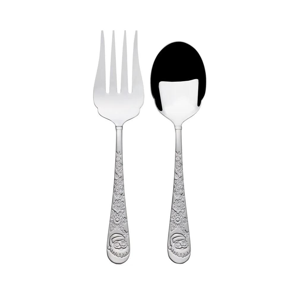 

Everyday 18.0 Stainless Steel Holiday Serving Set 2-Piece Fork Spoon Santa Snowflake Design Durable Dishwasher Safe United States