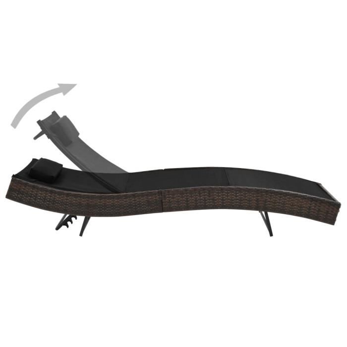 VidaXL Chaise longue avec oreiller Résine tressée Marron