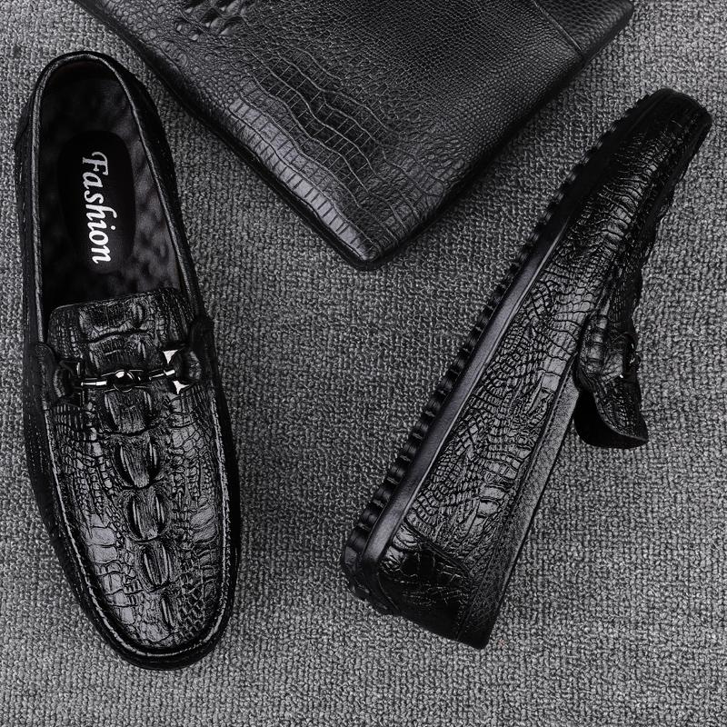 Fashion Italian Handmade Shoes Genuine Leather Black Formal Shoes Casual Loafers Men's Crocodile Pattern Fashion Check Moccasins Shoes