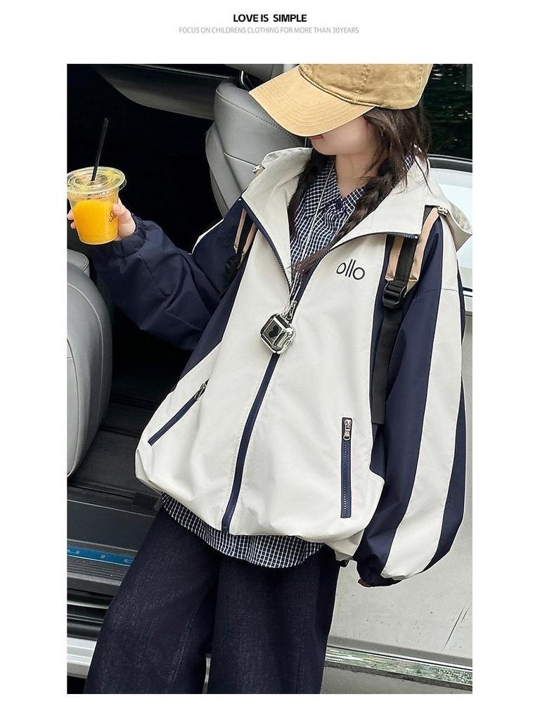 Girls' 2025 Spring/Autumn Hooded Jacket: Fashionable Windbreaker for Kids with Street Style