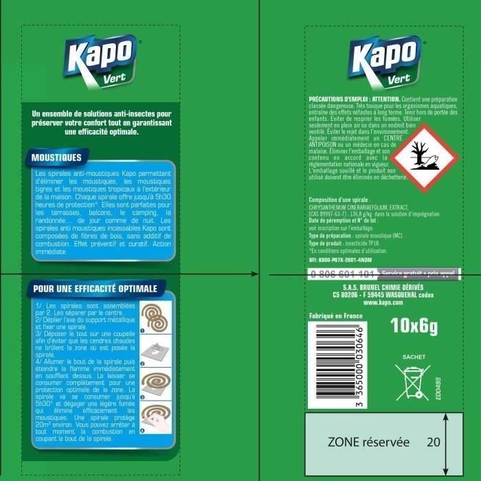 Kapo spirale antimoustique extérieur incassables - 6 gr x10
