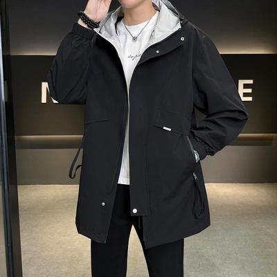 Men's Trendy Mid-Length Hooded Windbreaker - Plus Size, Casual & Versatile for Spring/Autumn