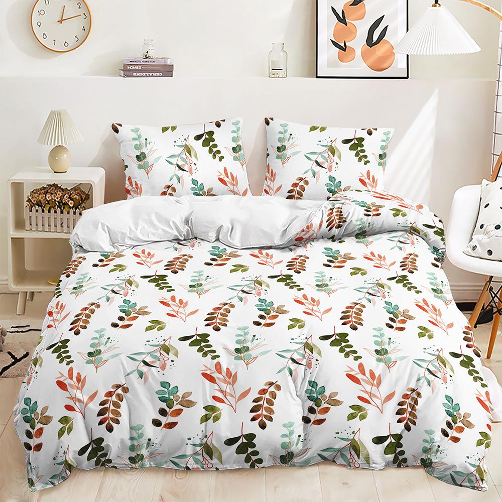 Three-Piece 3D Quilt Cover Plant Leaves Simple Wind Kit Bedding