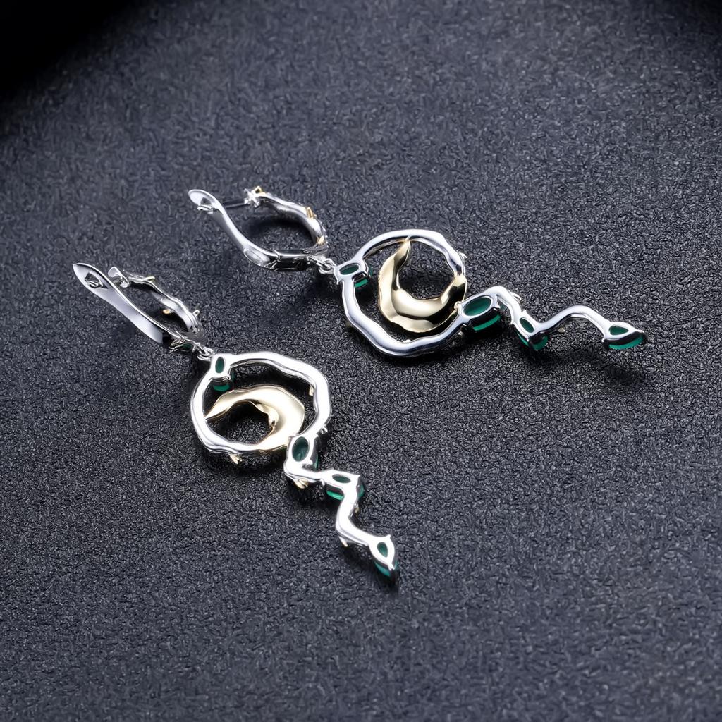 Original Designer Green Agate Earrings, Natural Style S925 Sterling Silver Natural Colored Treasure Earrings