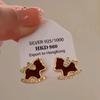 Retro Glazed Glittering Diamond Small Horse Necklace Earrings, Zodiac Year Style Collar Chain Stud Earrings, Luxurious and Exquisite