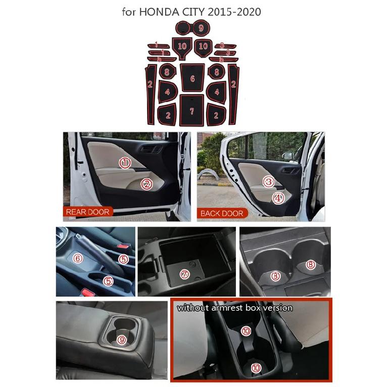 Door Slot Mat for Honda City Grace Ballade 6th GM4 2015~ Cup Holder Sticker Lnterior Rubber Groove Cushion Coaster Pad Auto