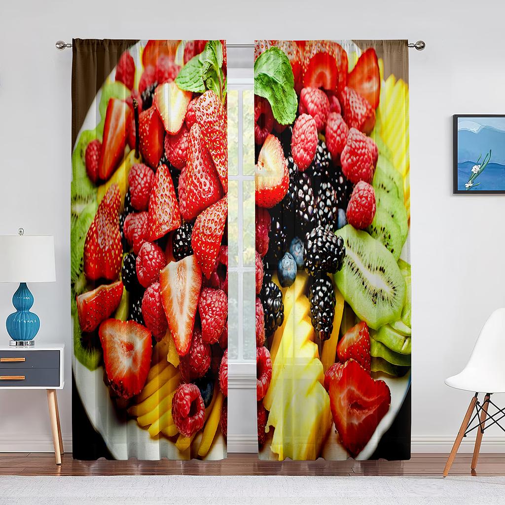 Fruits Colorful Food Pattern Sheer Curtain for Living Room Voile for Window Blinds Bedroom Decor Tulle Drape Kitchen Curtains