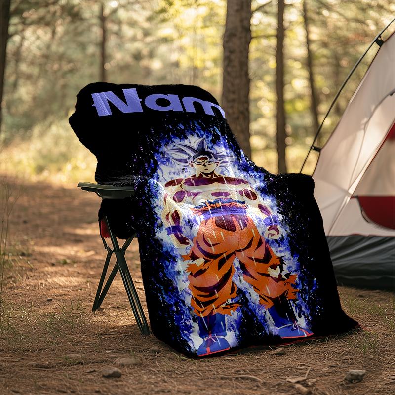 Couverture Personnalisée avec Nom - Design Imprimé Dragon Ball, Couverture pour Canapé, Lit, Voyage, Camping - Douce et Chaude, Excellent Cadeau