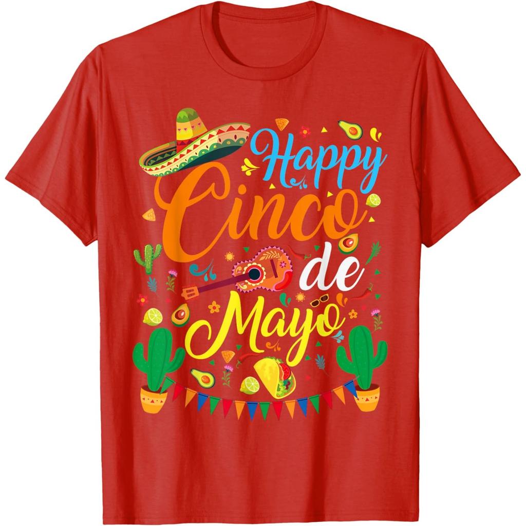 Glücklicher Cinco de Mayo Grafikdruck Herren Damen Baumwoll T-Shirt Lässiges Kurzarm-T-Shirt