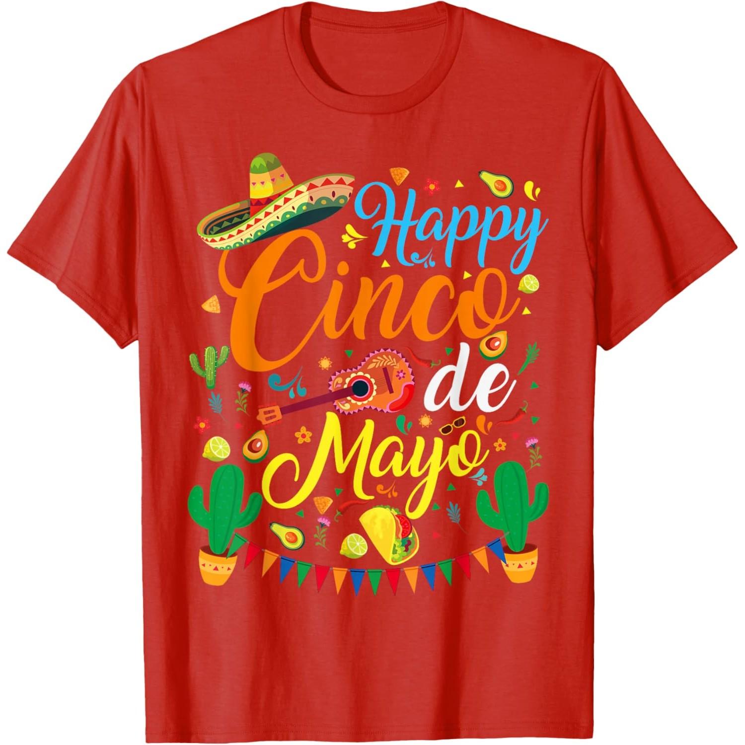 

Happy Cinco de Mayo Graphic Print Unisex Women Cotton T-Shirt Casual Short Sleeve Tee S